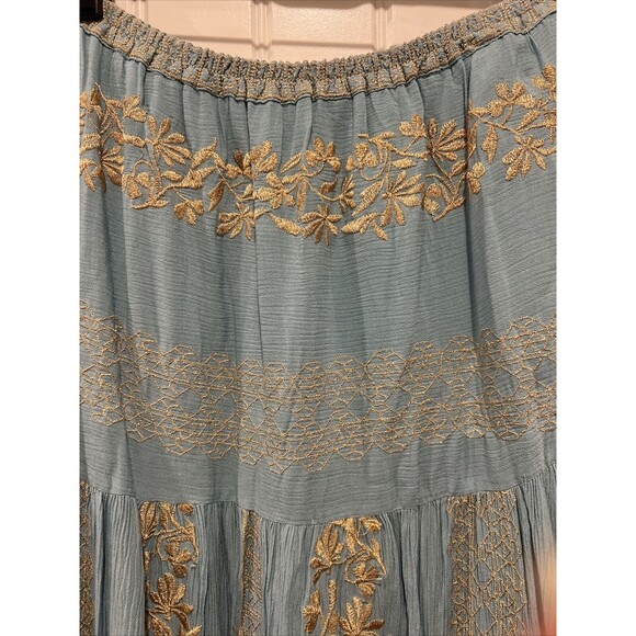 Hale Bob Skirt Boho Small Festival Blue With Gold Metallic Threads Waist 30 - Picture 4 of 9